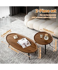 homfan Nesting Coffee Table Set of 2, End Table for Small Spaces Sofa Bedside Balcony, Mid Century Modern Nesting Side Tables for Living Room