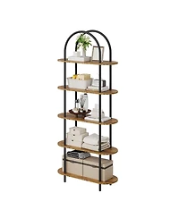 homfan 71" Tall 5-Tier Arched Bookshelf Metal Frame Open Storage Rack with Anti-Tipping Straps and Adjustable Feet for Bedroom Living Room Office