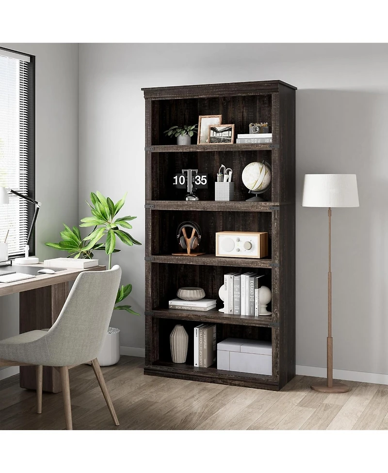 homfan 5-Tier Bookcase, 31.5" Tall Open Shelf with Mdf/Pb and Iron Frame, Farmhouse Storage for Living Room and Office