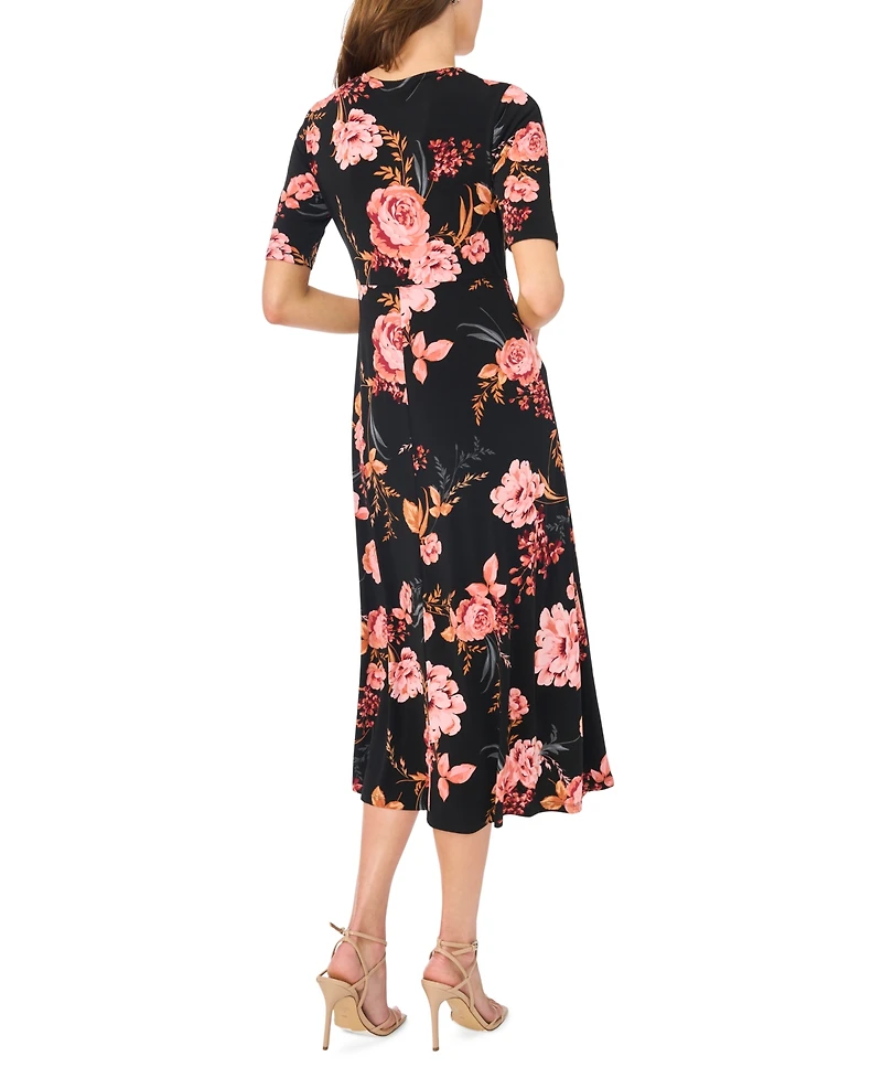 Msk Women's V Neck Twist Front Midi Dress