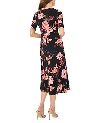 Msk Women's V Neck Twist Front Midi Dress