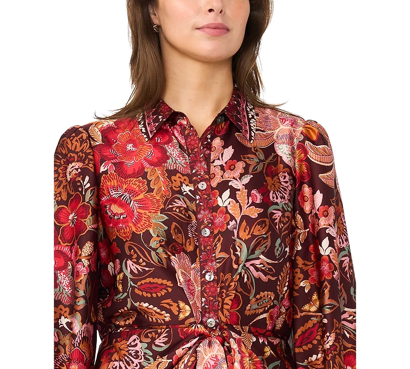Msk Women's Button Up Tie-Front Long-Sleeve Dress