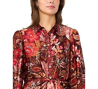 Msk Women's Button Up Tie-Front Long-Sleeve Dress