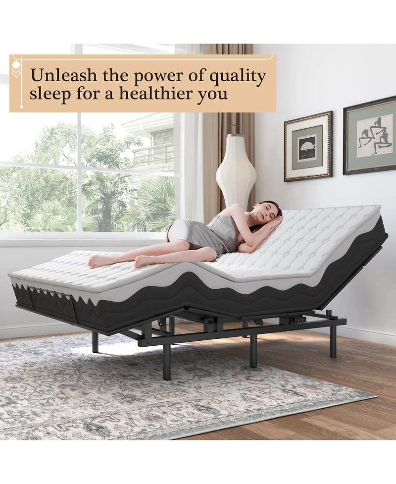 homfan Adjustable Bed Frame, Wireless Remote, Memory Function, Base Head and Foot Lift Incline, Quiet Motor for Reading Watching Tv Fatigue Backache