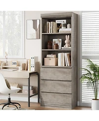 homfan 70" Tall Bookcase with 3 Drawers and 3 Open Shelves, Modern Storage