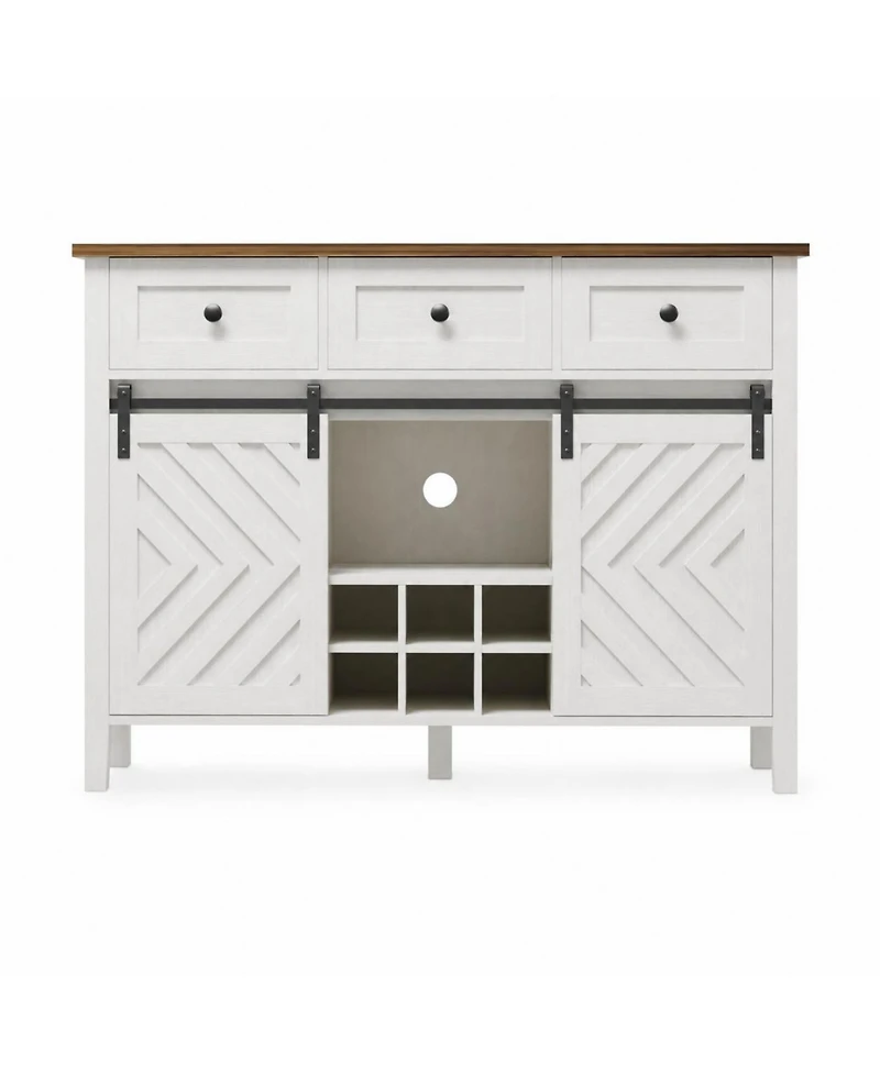 homfan Rustic Sideboard Cabinet Sliding Barn Door, 3 Drawers, Wine Rack and Adjustable Shelf for Dining Room or Living Room