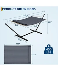 gaomon Double Hammock with Stand - 2 Person Heavy Duty 350 Lbs Capacity, Portable Rope Hammock for Outdoor/Indoor Use, Includes Comfort Pad