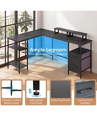 Slickblue Corner Computer Desk with Power Outlet and Storage Space
