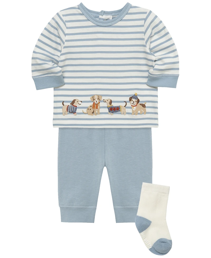 Little Me Baby Boys' Puppies Long-Sleeve Top, Joggers and Socks, 3-Piece Set