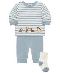 Little Me Baby Boys' Puppies Long-Sleeve Top, Joggers and Socks, 3-Piece Set
