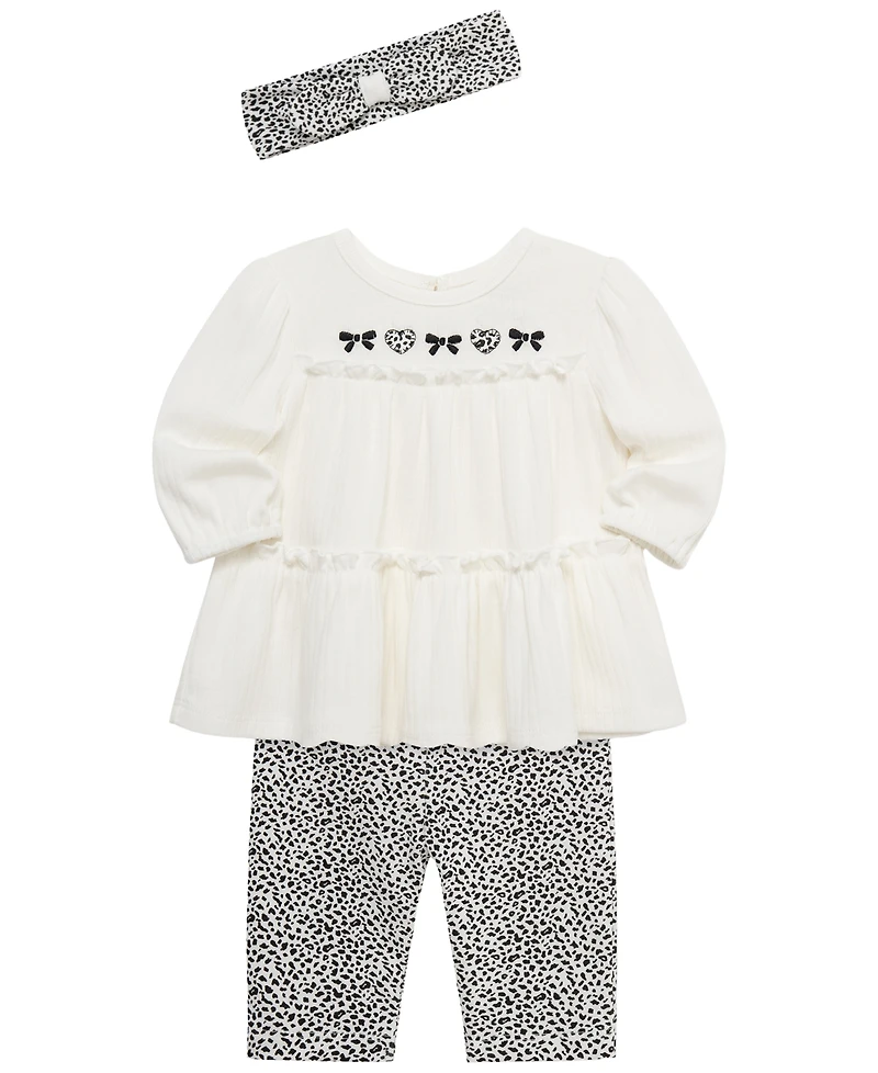 Little Me Baby Girls' Leopard Tunic Top, Leggings and Headband, 3-Piece Set