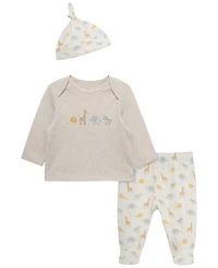 Little Me Baby Boys' Jungle Pals Long-Sleeve Top, Footed Pants and Hat, 3-Piece Set