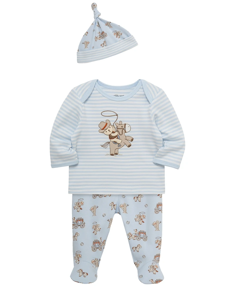 Little Me Baby Boys' Western Lap Shoulder T-Shirt, Pants and Hat, 3-Piece Set