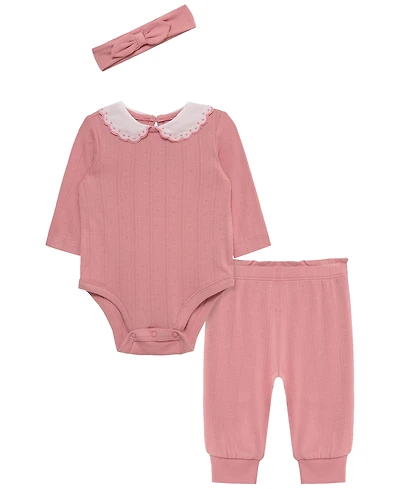 Little Me Baby Girls' Rose Long-Sleeve Bodysuit, Pants and Headband, 3-Piece Set