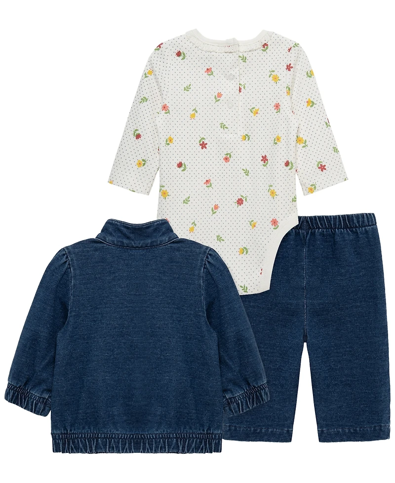 Little Me Baby Girls' Blossom Bodysuit, Jacket and Pants, 3-Piece Set