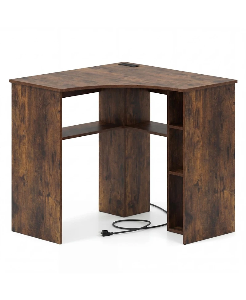Slickblue Corner Computer Desk with Adjustable Shelf and Arc-Shaped Design