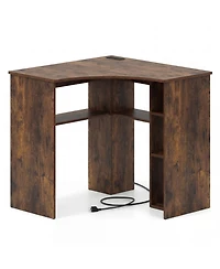 Slickblue Corner Computer Desk with Adjustable Shelf and Arc-Shaped Design
