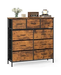 Slickblue Bedroom Storage Dresser with 9 Fabric Drawers and Wooden Top Frame