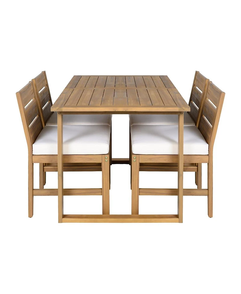 Asagikoiai Farmhouse 5-Piece Acacia Wood Patio Dining Set with Adjustable Legs