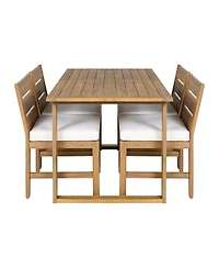 Asagikoiai Farmhouse 5-Piece Acacia Wood Patio Dining Set with Adjustable Legs