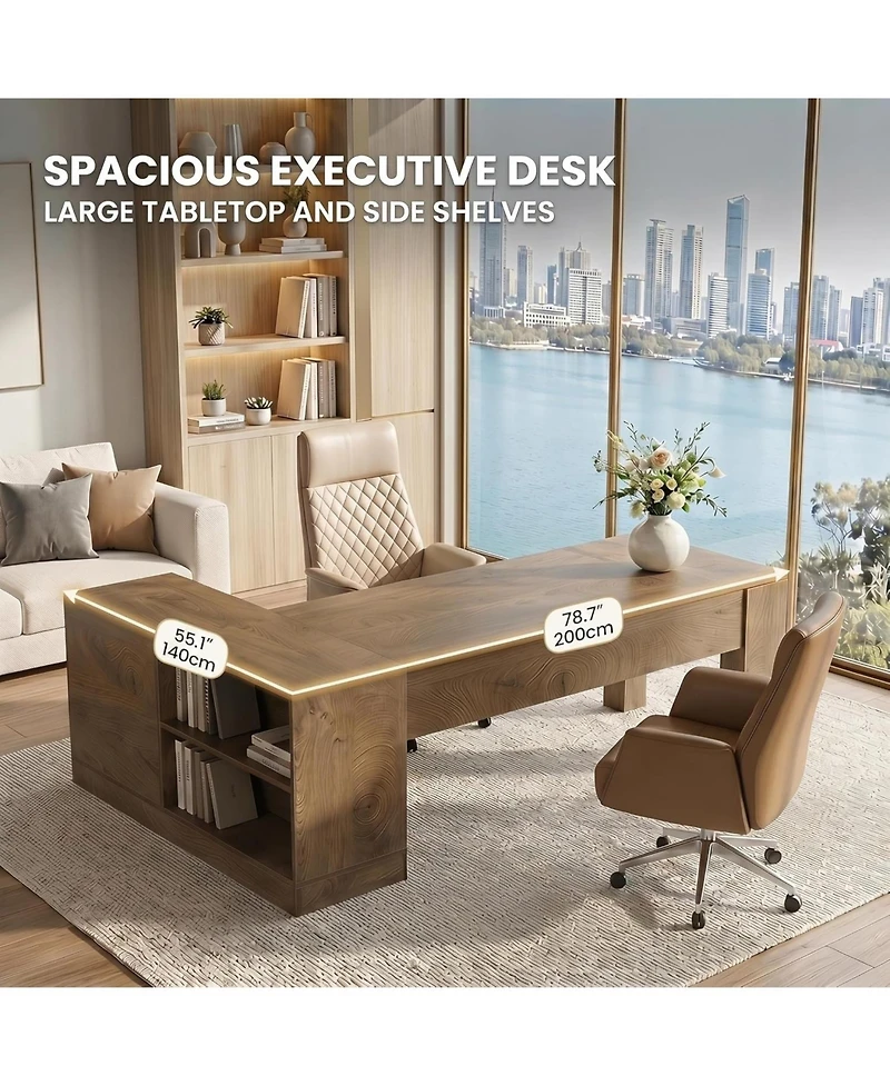 Tribesigns 78.7" L Shaped Office Desk with Drawers,Executive Computer Desk with Open Shelves Storage,Farmhouse Wooden Desks Business Furniture