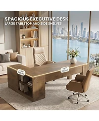 Tribesigns 78.7" L Shaped Office Desk with Drawers,Executive Computer Desk with Open Shelves Storage,Farmhouse Wooden Desks Business Furniture