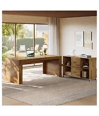 Tribesigns 63" Desk and 47" Rolling File Cabinet: L-shaped computer desk with drawers and shelves. Rustic home office furniture