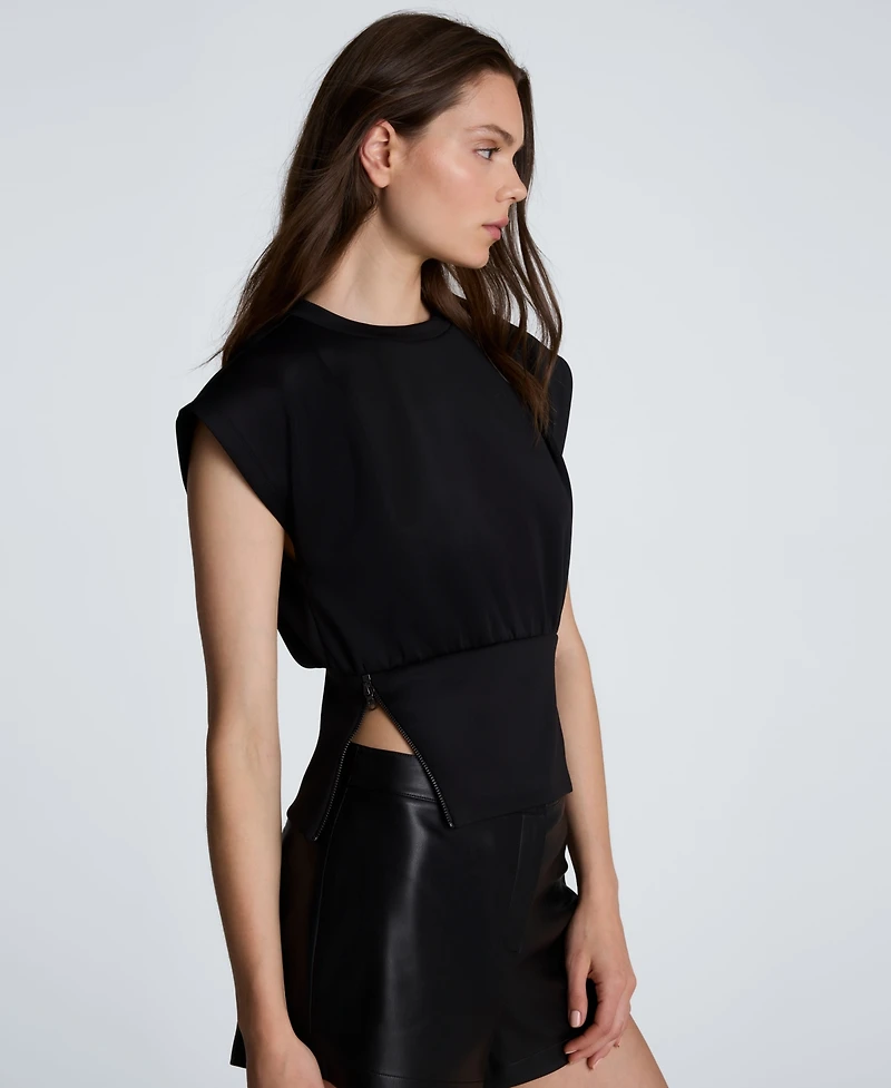 Kenneth Cole Women's Crewneck Side-Cutout Cropped Sweater