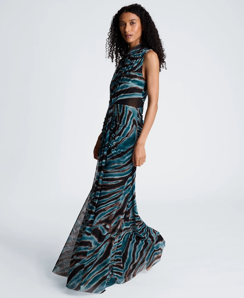 Kenneth Cole Women's Mock Neck Sleeveless Pleated Maxi Dress