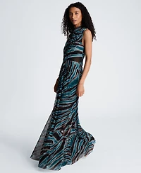 Kenneth Cole Women's Mock Neck Sleeveless Pleated Maxi Dress