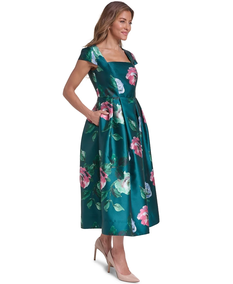 Eliza J Petite Square Neck Cap Sleeve Midi Dress