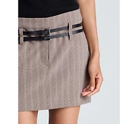Kenneth Cole Women's Plaid Fly-Front Double-Belt Mini Skirt