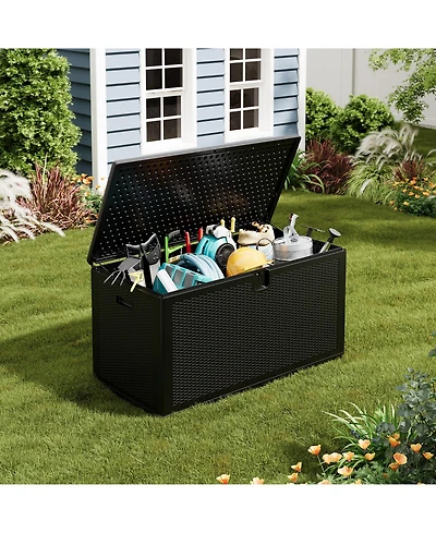 homfan 150 Gallon Large Resin Deck Box - Waterproof and Weatherproof Outdoor Storage Container Lockable Lid, Heavy Duty Ideal for Patio