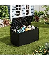 homfan 150 Gallon Large Resin Deck Box - Waterproof and Weatherproof Outdoor Storage Container Lockable Lid, Heavy Duty Ideal for Patio