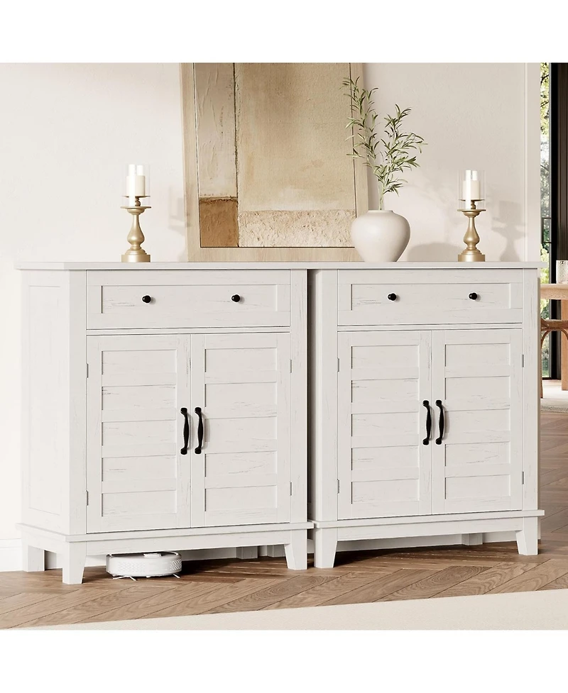 homfan 2 Piece Farmhouse Sideboard Buffet Cabinet, Coffee Bar Storage with Adjustable Shelves
