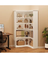 homfan 72" Corner Bookshelf 5 Tier Tall Wooden Farmhouse Bookcase, L Shaped Rustic Shelves for Living Room Bedroom Office, Anti-Tip Design