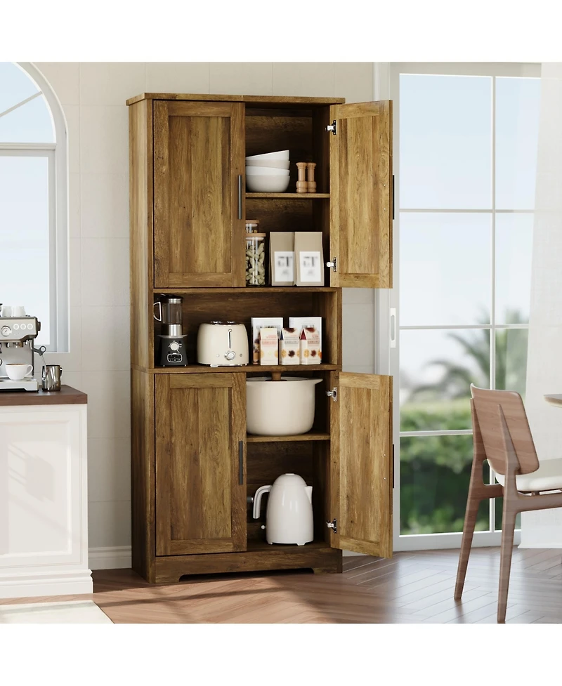 homfan 70 Inch Tall Pantry Cabinet with 4 Doors and Adjustable Shelves, Kitchen Storage Cupboard for Dining Room, Bath, Laundry
