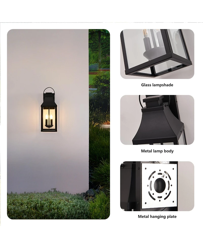 Midola 20" Outdoor Wall Light, Porch Light Outdoor Wall Sconce Lantern, 2-Light Modern Exterior Lighting Fixture Wall Mount for House Garage