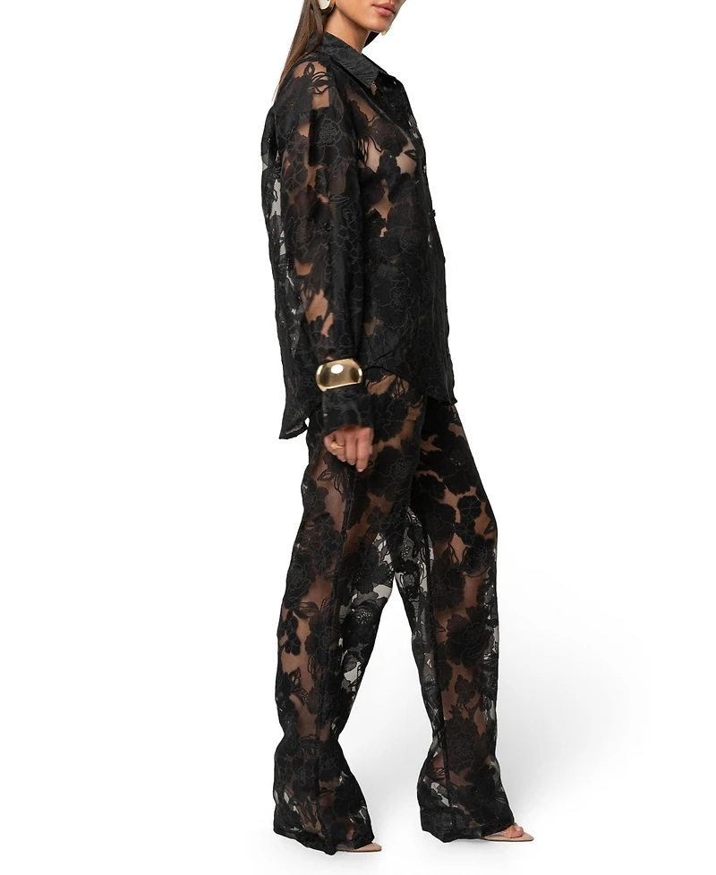 Jluxlabel Women's Organza Floral Blouse