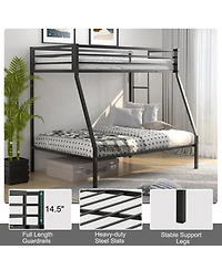 Slickblue Twin Over Full Bunk Bed Frame with Safety Rail and Ladder Design