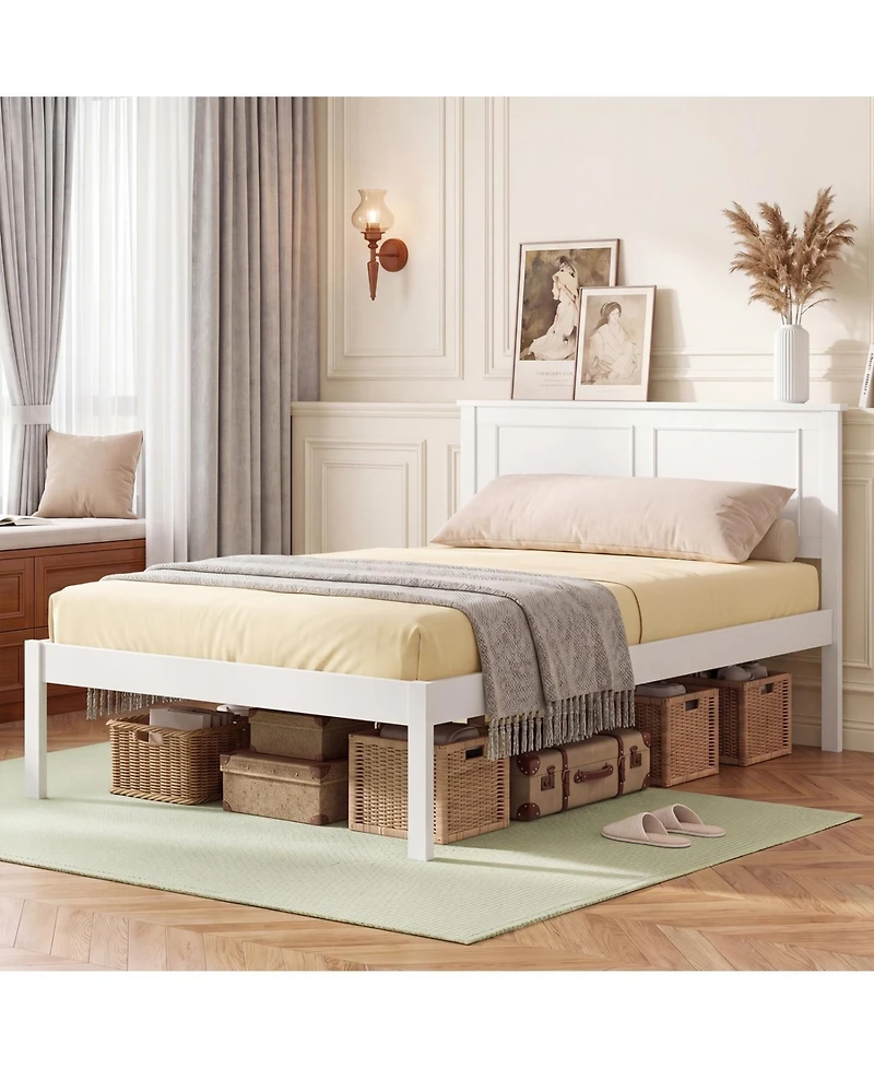 Slickblue Farmhouse Style Wooden Bed Frame with Headboard