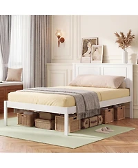 Slickblue Farmhouse Style Wooden Bed Frame with Headboard