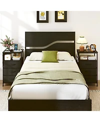 Slickblue Modern Nightstand with 3 Fabric Drawers and Charging Ports