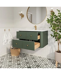 Sillysis 30" Wall-Mounted Bathroom Vanity with Acrylic Sink, Soft Close Drawers, Striped Cabinet, Two Handle Options