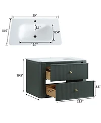 Sillysis 30" Wall-Mounted Bathroom Vanity with Acrylic Sink, Soft Close Drawers, Striped Cabinet, Two Handle Options