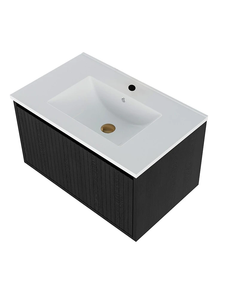 Sillysis 30 Inch Wall Mounted Bathroom Vanity with Large Soft Close Drawer, Integrated Ceramic Sink, Modern Floating Cabinet