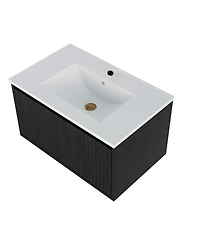 Sillysis 30 Inch Wall Mounted Bathroom Vanity with Large Soft Close Drawer, Integrated Ceramic Sink, Modern Floating Cabinet