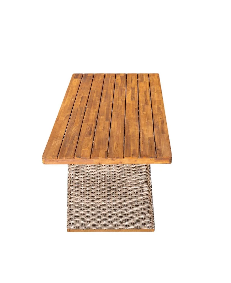 Asagikoiai 7-Piece Outdoor Patio Dining Set with 70" Acacia Wood Table and 6 Wicker Chairs