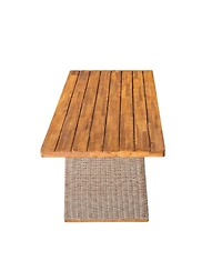Asagikoiai 7-Piece Outdoor Patio Dining Set with 70" Acacia Wood Table and 6 Wicker Chairs