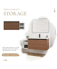 Sillysis Inch Wall Mounted Bathroom Vanity with Resin Sink and Open Storage Shelves for Modern Small Bathrooms